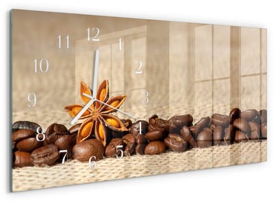 Tulup Wandklok - Koffiebonen Moderne Glazen Wandklok - 60x30 cm - Bruin Wandklok Glas Met Motief - Witte Handen - Rechthoekige Wandklok - Glazen Wandklok Design - Klok Glas Met Opdruk