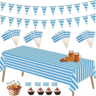 Oktoberfest decoratieset met 23 onderdelen, inclusief tafelkleed, vlaggen en feestversiering voor een geslaagd bierfeest