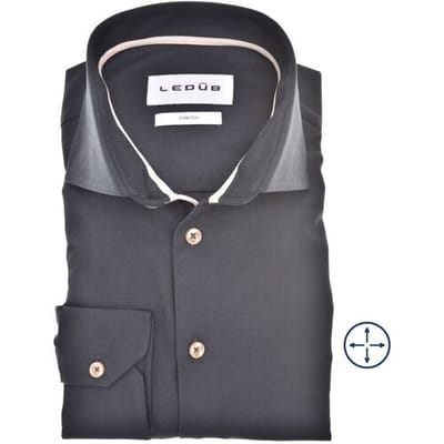 Ledub modern fit overhemd - popeline - donkerblauw - Strijkvriendelijk - Boordmaat: 38