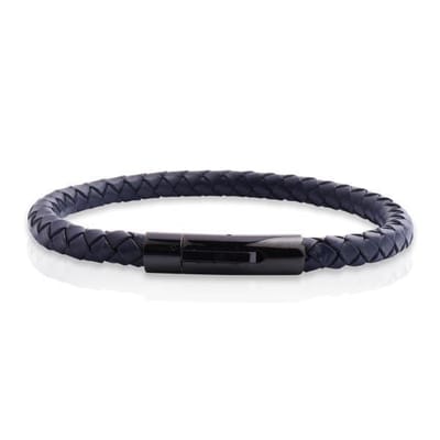 Armband Heren - Armband Mannen - Armband Dames - Heren Armband - Armband - Leer met Zwarte Schakel - Mason