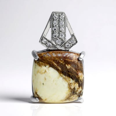 Cavill - Elegante Dames Hanger - 925 Sterling Zilver - 11,21 ct Braziliaanse Magnesiet Kussen Cabochon - 0,143 ct Witte Topaas Pavé