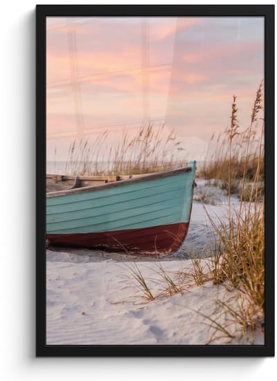 Poster in lijst - Fotolijst 40x60 cm - Posters - Rustiek - Roeiboot - Zandstrand - Posterlijst zwart - Decoratie - Wanddecoratie woonkamer - Muurdecoratie slaapkamer