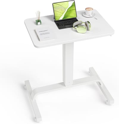 Verstelbare bijzettafel - Mobiel bureau - Thuiswerken - Pneumatisch in hoogte verstelbaar - 60 x 40 cm - Wit