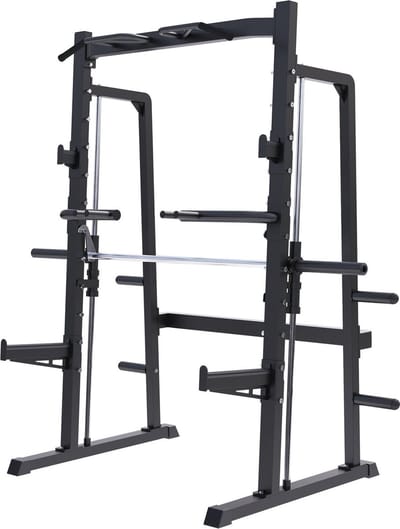 Gorilla Sports Smith Machine met Half Rack - Max. 300 kg Belastbaar - Optrekstang & Halterhouders - Voor Squats, Pull-ups & Halteroefeningen - Zwart