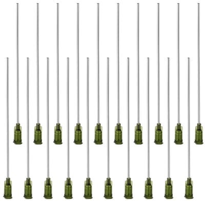 Pack van 20 Dosing Nadels met Botte Punt en Luer Lock, RVS Spuitnaald, 11.7 cm, Donkergroen, Voor Industrieel Gebruik en Lijmtoepassingen