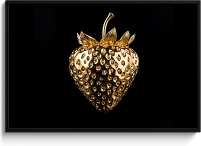 Fotolijst inclusief poster - Posterlijst 120x80 cm - Posters - Aardbei - Goud - Zwart - Chrome - Foto in lijst - Keuken decoratie muur - Wanddecoratie accessoires - Muurdecoratie - Schilderijen