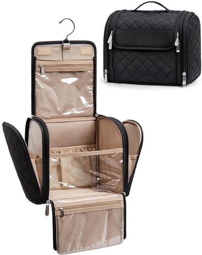 Dames reistoilettas, grote make-uptas met haken, toilettas met regenhoes, reisaccessoires, zwart