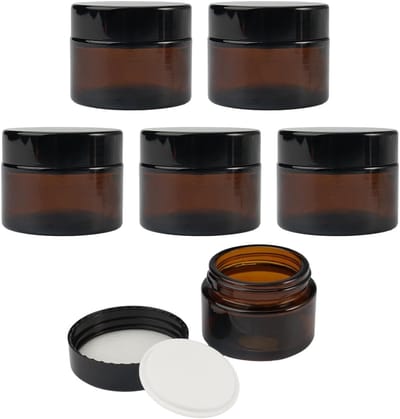 Lege Amber Glazen Crème Potjes Set van 6 - 30ml en 50ml voor Cosmetica en Opslag