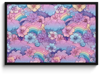 Poster in lijst - Fotolijst 90x60 cm - Posters - Regenbogen - Bloemen - Kleurrijk - Wolken - Posterlijst zwart - Decoratie - Wanddecoratie woonkamer - Muurdecoratie slaapkamer