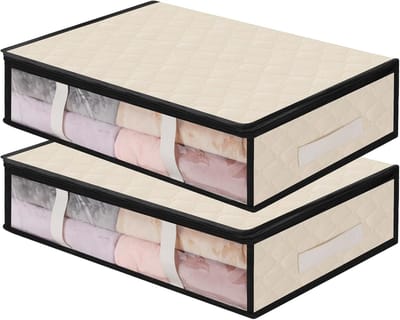 Opbergdoos, 2 stuks, onderbedcommode met kijkvenster en 4 handgrepen, 60 x 45 x 15 cm, opvouwbare opbergtas, kledingopslag voor kleding, dekens, dekbedden