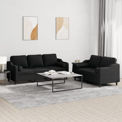 vidaXL - 2-delige - Loungeset - met - kussens - stof - zwart