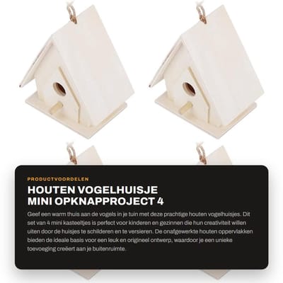Dailygoods- Vogelhuisje 4 Stuks - Houten Vogelhuisje - Ongeverfd - Duurzaam Plathout - Decoratief - Klanttevredenheid Gegarandeerd - Nestkast