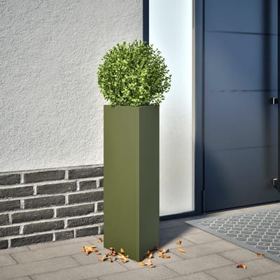 vidaXL - Plantenbak - driehoek - 30x26x75 - cm - staal - olijfgroen