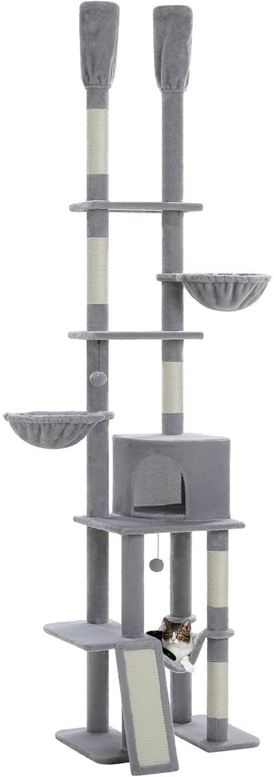 Kattenu DoubleTower - Hoge Krabpaal Plafond - Krabpaal Tot Plafond - Katten Krabpaal Voor Katten - Grijs