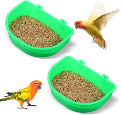 2 stuks hangende voeder- en drinkbak voor konijnen, katten, honden, 14,5 x 10,9 x 5,8 cm, groene konijnenvoederbakken voor kooien, kip, vogelvoederbakken, hangende universele konijnen voerbak