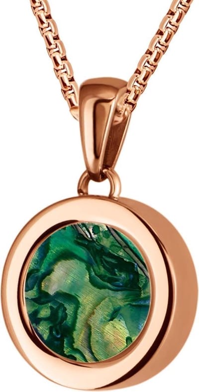Quiges 12mm Mini Munt Hanger Rosékleurig RVS Glans met Schelp Parelmoer Groen Munt en Box Ketting Ankerketting 42-46cm
