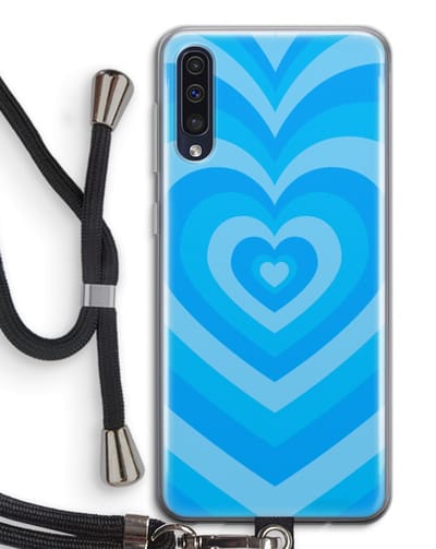 Case Company® - Hoesje met koord geschikt voor Samsung Galaxy A50 hoesje met Koord - Hart Blauw - Telefoonhoesje met Zwart Koord - Bescherming aan alle Kanten en Over de Schermrand