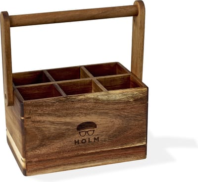 HOLM Houten Opbergbox en Keukenorganizer – Keukenhouder met Handvat – Opbergdoos voor Bestek, Kookgerei & Kruiden – Acaciahout – FSC Gecertificeerd – 24,8 x 14,2 x 22,6 cm – Hout