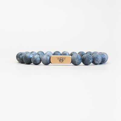 Ava&Imber Heren Armband Frosted Labradoriet Maat M 19 cm - Matte Grijze Edelsteen Armband voor Mannen met Stainless Steel RVS