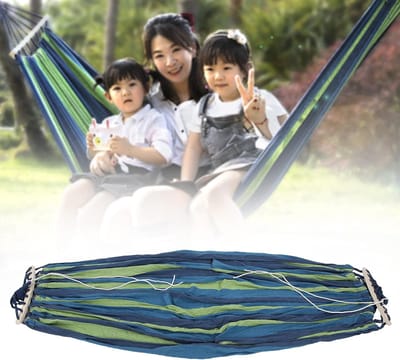 Camping Hangmat - Reis Hangmat - Outdoor Ontspanning - Met Houten Spreidstok - 240x150cm - Blauw Gestreept