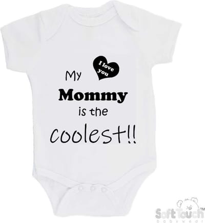 100% katoenen Romper "My mommy is the coolest!! / I love you" Moeder Moederdag Mama Unisex Katoen Wit/zwart 56/62