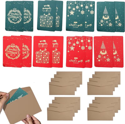 Set van 16 Kerstkaarten met Enveloppen - Vouwkaarten met Lege Binnenkant - Ideaal voor Familie en Vrienden - 220x170 mm Kaarten - 120x160 mm Enveloppen - Feestelijke Groeten