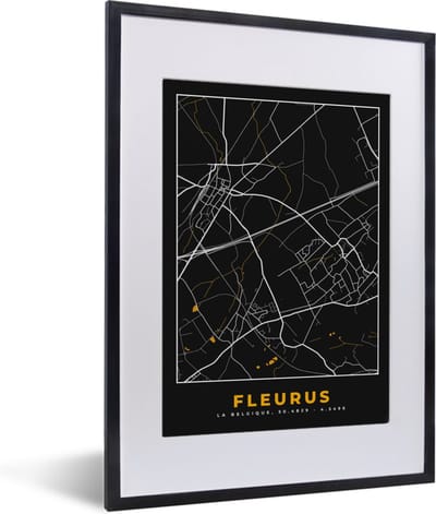 Fotolijst incl. Poster - Fleurus - Stadskaart - Gold - Plattegrond - Kaart - 30x40 cm - Posterlijst