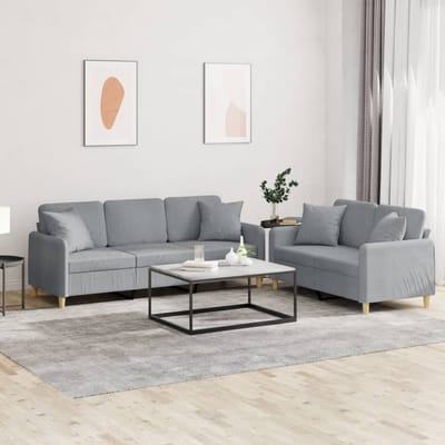 vidaXL - 2-delige - Loungeset - met - kussens - stof - lichtgrijs