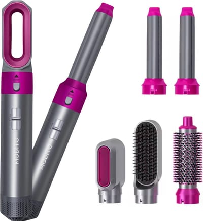 Modito airstyler - Krultang - 5in1 multistyler - Föhnborstel - Hairwrap - Heteluchtborstel - Kort & lang haar - 2024 editie - Grijs/roze