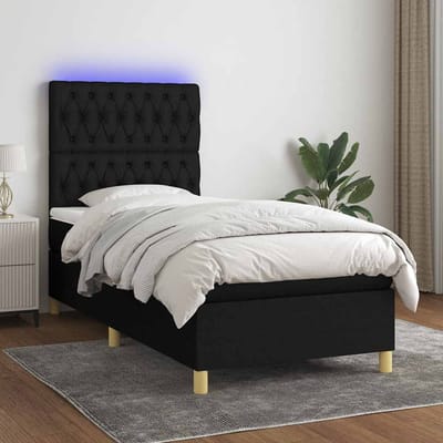 vidaXL - Boxspring - met - matras - en - LED - stof - zwart - 90x200 - cm
