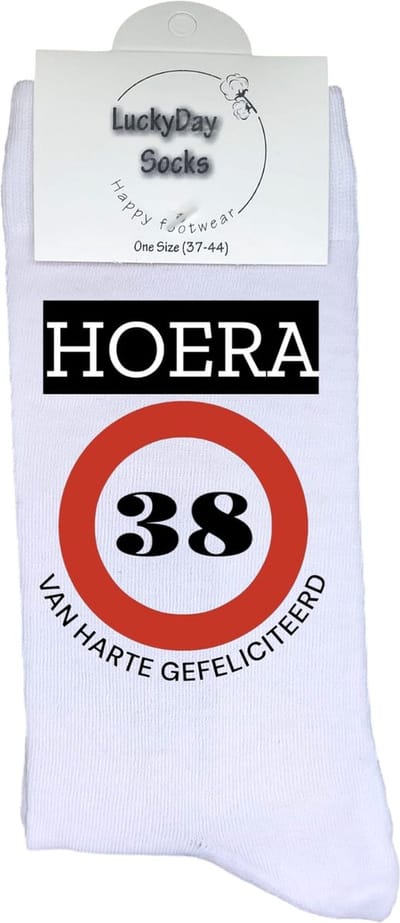 38 jaar Sokken - Gefeliciteerd - Jarig - Verjaardag - Grappige cadeau - Cadeau voor vrouw man - Kado - Verjaardags sokken - Verjaardags cadeau - Sokken waar je vrolijk van wordt - Maat 37-44