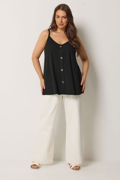 Yours Zwarte Swing Camitop Met Knoopsluiting Size 54-56
