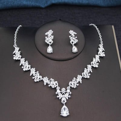 17 Kleuren Waterdruppel Paars Bruidssieradensets voor Vrouwen Feest Prom Choker Ketting Oorbellen Bruid Bruiloft Kostuum Accessoires gray