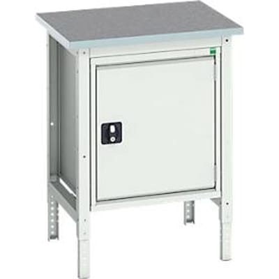 Bott verso box werkbank, linoleumblad, 1 deur, 1 plank, B 700 x D 600 x H 780 - 930 mm, lichtgrijs