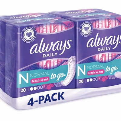 Always 4-pack Inlegkruisjes Daily Fresh Normal To Go – 80 stuks