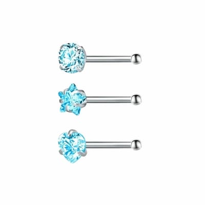 Aramat Jewels | Neuspiercing | Stijlvolle Blauwe Zirkonia Neuspiercing zilverkleur | Ster | |3mm | Staal | Volwassenen | Verkleurd niet