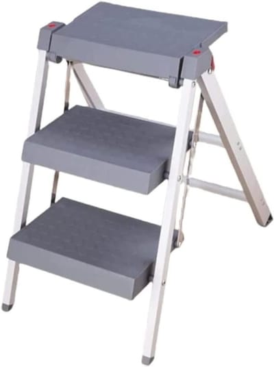 Vouwladder - Trapladder opstap - Klusjes in huis - Aluminium constructie - 3 treden - Grijs
