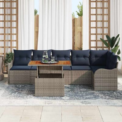 vidaXL - Tuinbank - Set - 7 - st - 6-Aantal - zitplaatsen - Grijs - en - Marineblauw