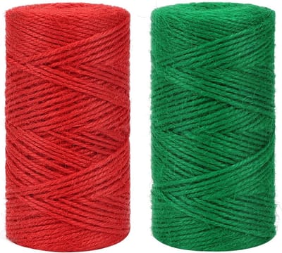 2 Rollen 3-laags Jute Touw (Groen & Rood) - 100m per Rol - Duurzaam Tuinier- en Knutselgaren