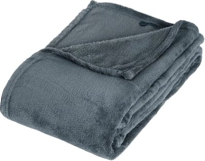 Atmosphera Fleece deken of plaid harig - donkergrijs - 125 x 150 cm - polyester - Bankdeken - Fleece plaid
