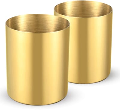 2 Packs Gouden Ronde RVS Pen Houder, Desktop Briefpapier Organizer, Vacuüm Plating Make-up Borstel Houder