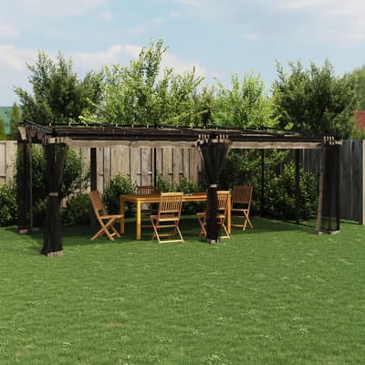 vidaXL - Prieel - met - zijwanden - van - gaas - 6x3 - m - staal - taupe