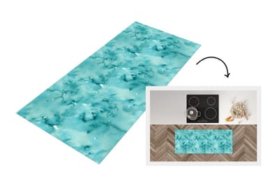 Keukenloper - Loper keuken - Patroon - Turquoise - Waterverf - 120x50 cm - Keukenloper vinyl