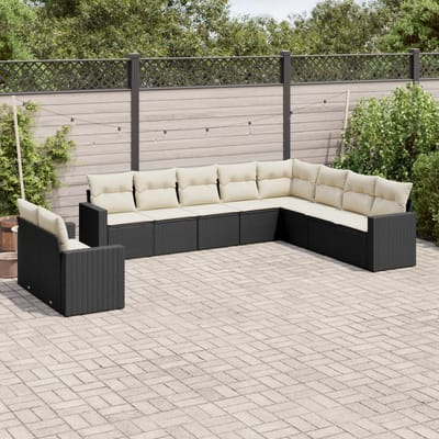 vidaXL - 10-delige - Loungeset - met - kussens - poly - rattan - zwart