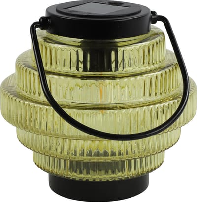 Countryfield Tuin lantaarn Jardin - solar - geel/zwart - D16 x H16 cm - metaal/glas - buitenverlichting