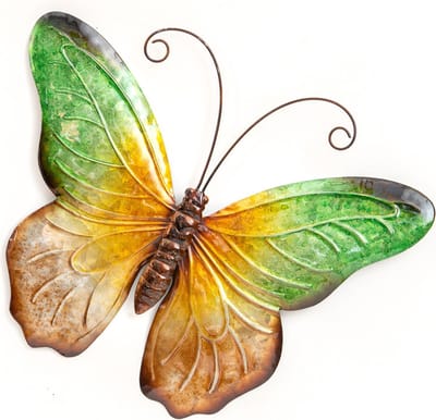 Anna's Collection Wand decoratie vlinder - groen - 44 x 32 cm - metaal - muurdecoratie/schutting - buiten - tuinbeelden van dieren
