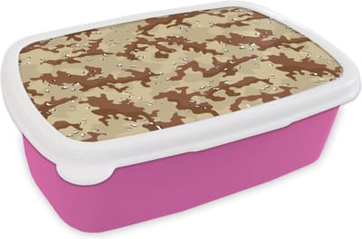 Broodtrommel Roze - Lunchbox - Brooddoos - Camouflage - Woestijn - Patronen - 18x12x6 cm - Kinderen - Meisje