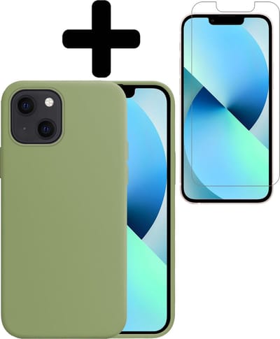 Hoesje - Met Screenprotector - Geschikt voor Apple iPhone 13 Mini - Sterk & Shockproof - Telefoon Hoes - Back Cover - Siliconen Case - Telefoonhoes - Groen