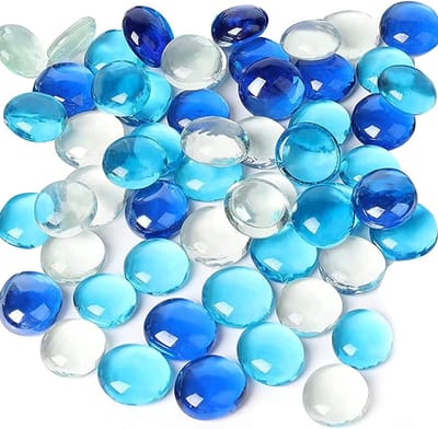 Decoratieve Glazen Nuggets Set van 100 Stukken, Heldere en Blauwe Platte Steentjes voor Vaasvulling, Mozaïek en Aquaria