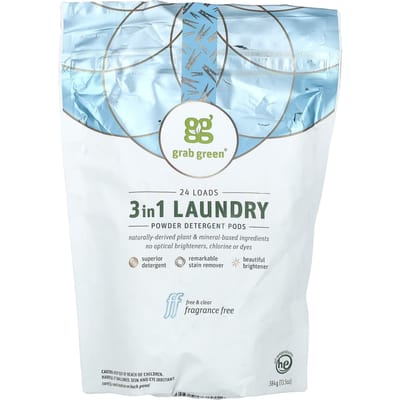 3-in-1 Poeder Wasmiddel Pods, Geurloos, 24 Wasbeurten, 384G(13.5Oz) white